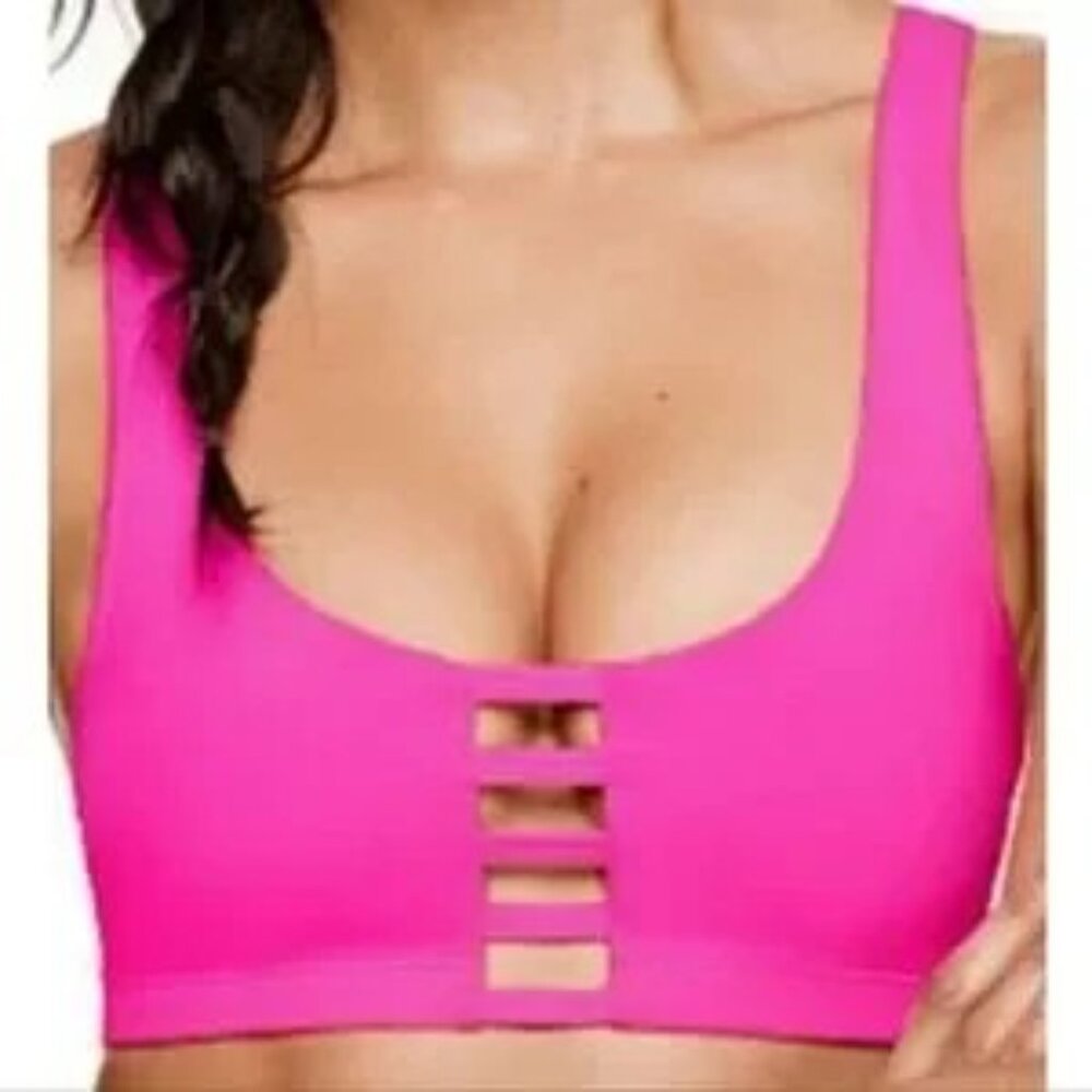 Victoria’s Secret PINK Bright Neon Pink Cut Out Ultimate Unlined Sports Bra